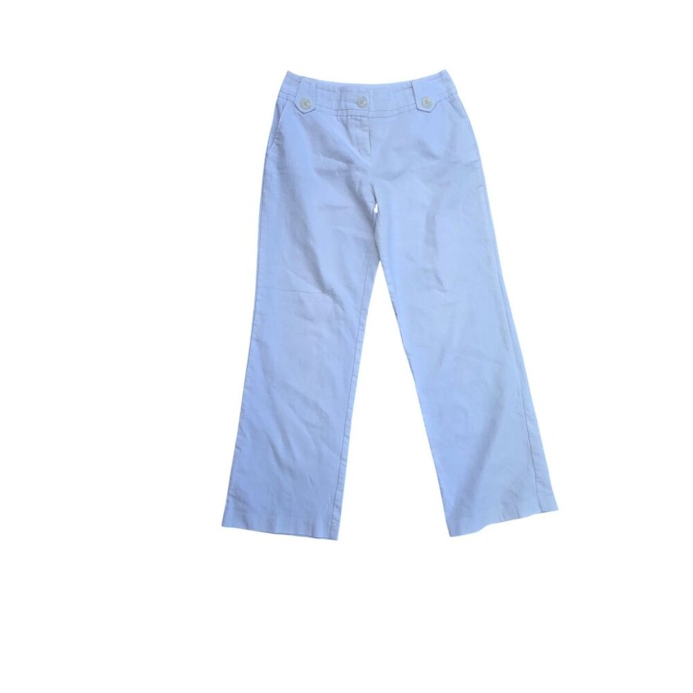 Cato Womens White Wide-Leg Pants Size 8 Button Accents Cotton Blend Casual